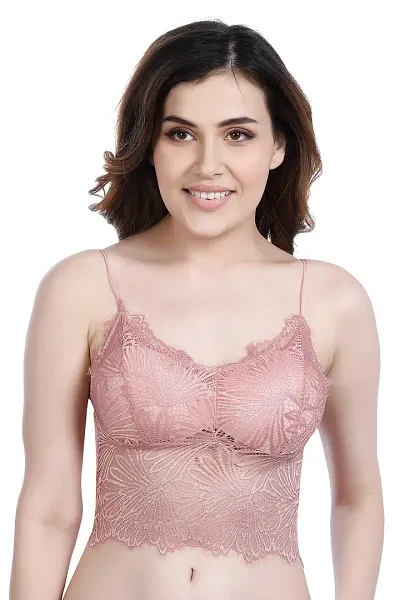 SHOPPY VILLA Padded Bralette Bra for Women?s Lace Camisole Crop Top, Free Size (28 to 34)