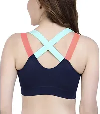 Lighlty Padded Sports Bra for Women,Wireless Racerback Back Mediam Support Gym Bras with Removable pad (up to 34,Navy Blue)-thumb1