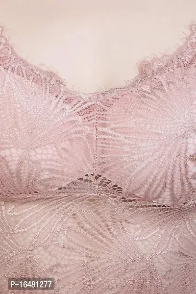 SHOPPY VILLA Padded Bralette Bra for Women?s Lace Camisole Crop Top, Pink Free Size (28 to 34)-thumb5