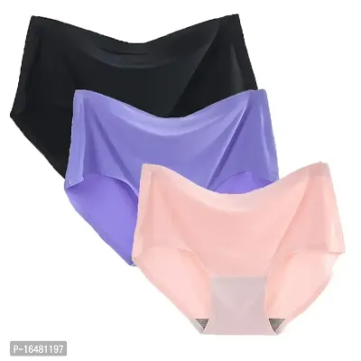 SHOPPY VILLA Women's Silk Brief (Pack of 3) (Victoriya Panty_BLACK PURPLE BABY PINK_Free Size)