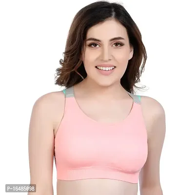 Shoppy Villa Sports Bras for Women,Sexy Racerback mediam supportgym Bra with Removable pad (Peach,fit up to 36)