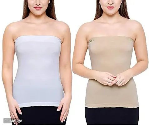 Shoppy Villa Women's/Girl's Strapless Stretchable Long Bandeau Tube Top Camisole Free Size (White_Skin)