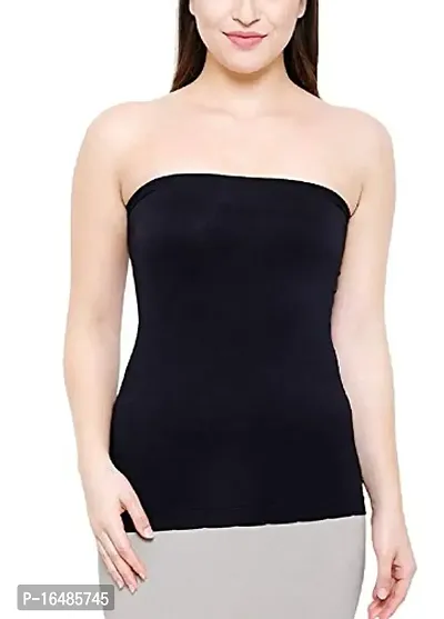 Shoppy Villa Women's/Girl's Strapless Stretchable Long Bandeau Tube Top Camisole Free Size (Black_Skin_White)-thumb5