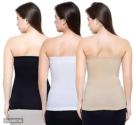 Shoppy Villa Women's/Girl's Strapless Stretchable Long Bandeau Tube Top Camisole Free Size (Black_Skin_White)-thumb2