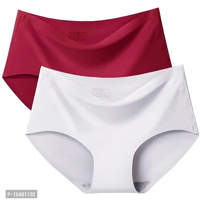 Shoppy Villa Women's Cotton Hipsters Victoriya-Panty Multicolor Seamless Lycra Free Size Pack of 2 (White-Maroon)