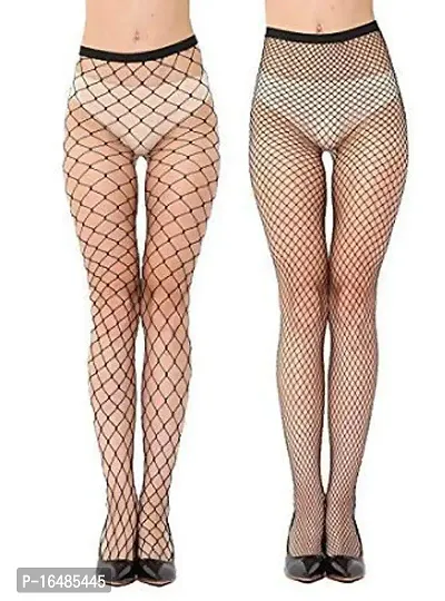 Geeta Laxmi Women's High Waist Lace Fishnet Lingerie Stockings (Black, Free size) - Pack of 2-thumb0