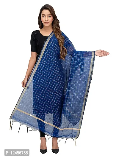 Authentic Women Solid Silk Cotton Dupatta Regular Checks Chunni For Women