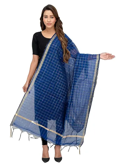 Authentic Women Solid Silk Dupatta Regular Checks Chunni For Women