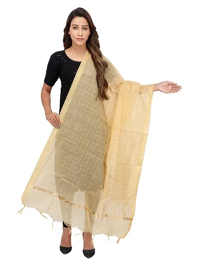 Shoppy Villa Women Solid Silk Cotton Dupatta Regular Checks Chunni's