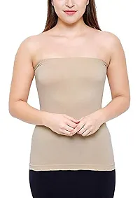 Shoppy Villa Women's/Girl's Strapless Stretchable Long Bandeau Tube Top Camisole Free Size (Black_Skin_White)-thumb2