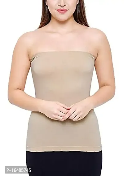 Shoppy Villa Women's/Girl's Strapless Stretchable Long Bandeau Tube Top Camisole Free Size (Black_Skin_White)-thumb3