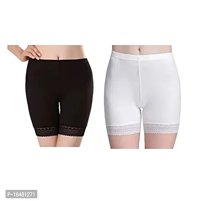 Shoppy Villa Women's/Girl's Safety Cycling Under Skirt Shorts Cotton Lycra Stretchable Lace Shorts