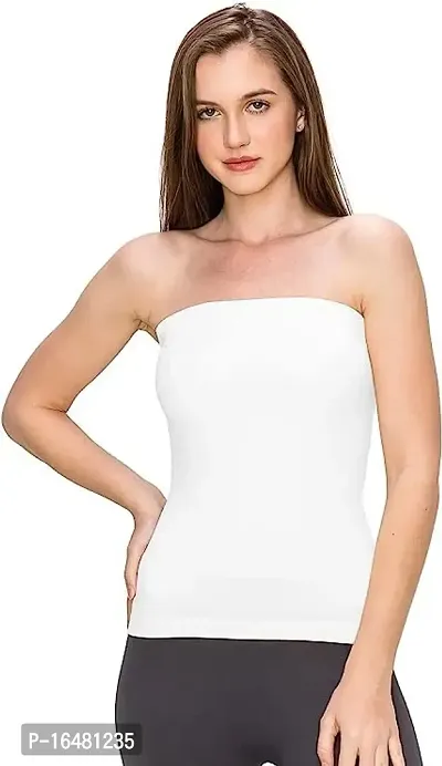 Shoppy Villa Women's/Girl's Strapless Stretchable Long Bandeau Tube Top Camisole Free Size (White)