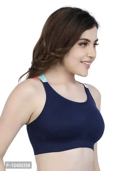 Lighlty Padded Sports Bra for Women,Wireless Racerback Back Mediam Support Gym Bras with Removable pad (up to 34,Navy Blue)-thumb4