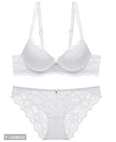 Shoppy Villa Women's Wedding Panty Bra Set Undergarments Set Lingerie  Honeymoon Push-Up Underbody Polyamide Set for Women (White-36)-thumb0