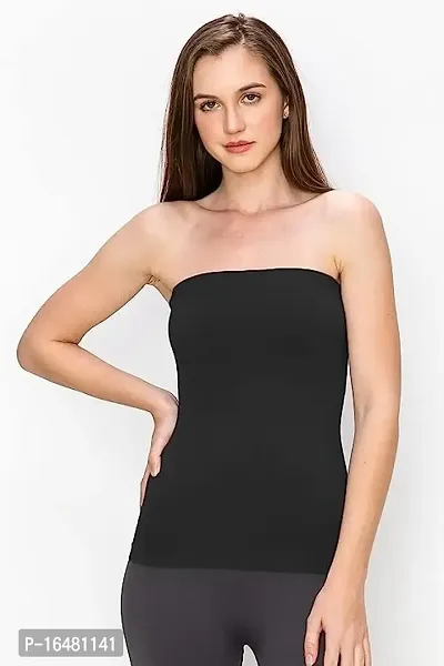Shoppy Villa Women's/Girl's Strapless Stretchable Long Bandeau Tube Top Camisole Free Size (Black)-thumb5