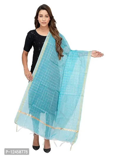 Authentic Women Solid Silk Cotton Dupatta Regular Checks Chunni For Women-thumb0