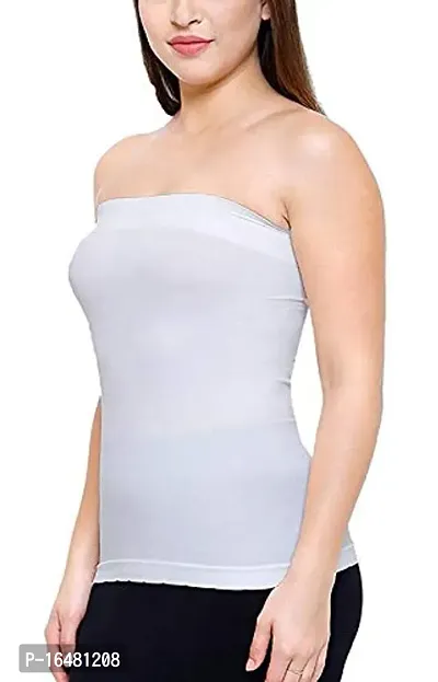 Shoppy Villa Women's/Girl's Strapless Stretchable Long Bandeau Tube Top Camisole Free Size (White_Skin)-thumb5