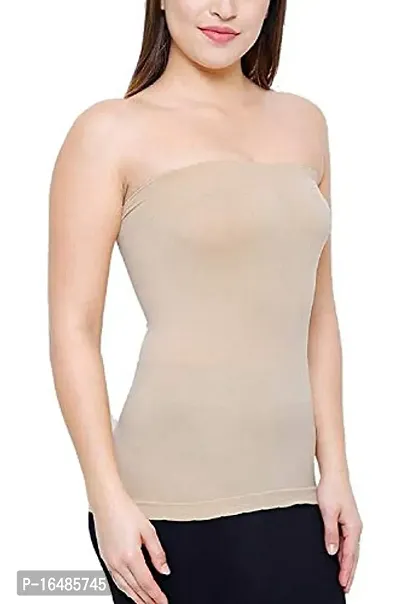 Shoppy Villa Women's/Girl's Strapless Stretchable Long Bandeau Tube Top Camisole Free Size (Black_Skin_White)-thumb4