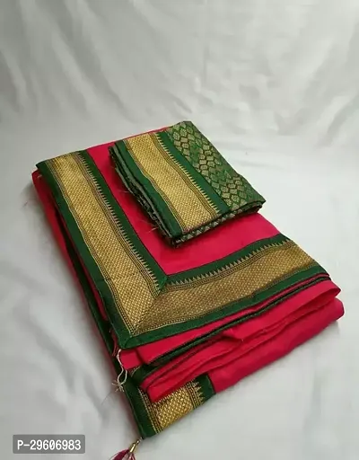 Stylish Cotton Red Zari Saree with Blouse Piece-thumb0