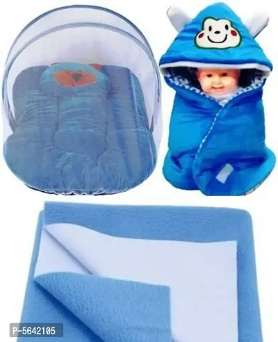 combo of  baby bed mosquito net with baby packer and drysheet (Blue)-thumb0