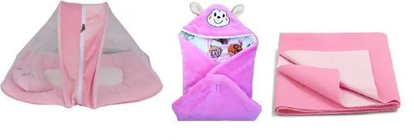 BLUEDOT'S Present Baby Mosquito Net With Baby Packer And Dry sheet (Pack of 3) Pink