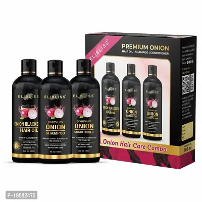 Elibliss Onion Hair Care Combo Kit for Hair Fall Control and Hair Growth | Premium Onion Shampoo 100 ml + Onion Conditioner 100 ml + Black Seed Hair Oil 100 ml-thumb0