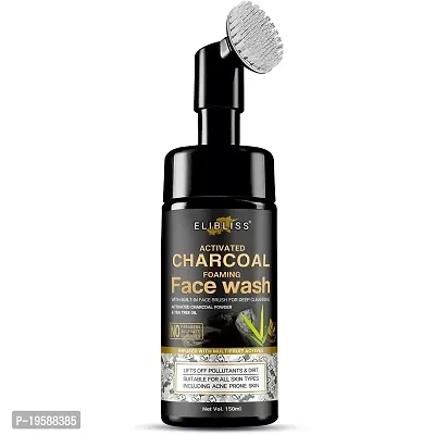 Elibliss Charcoal Foaming Face Wash with Built-In Face Brush for Deep Cleansing - No Parabens, Sulphate, Silicones  Color