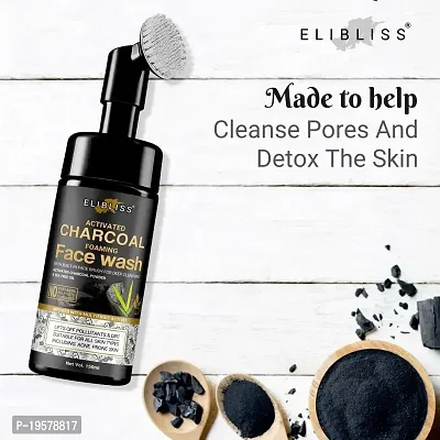 Elibliss Charcoal Foaming Face Wash with Built-In Face Brush for Deep Cleansing - No Parabens, Sulphate, Silicones  Color 150 ml-thumb2