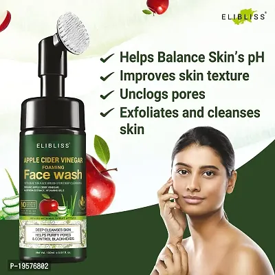 ELIBLISS Apple Cider Vinegar Foaming Face Wash with Apple Cider Vinegar  Aloe Vera Water with Brush for Deep Cleansing 150 ml-thumb3