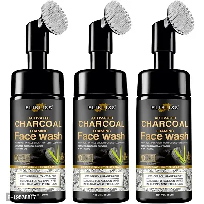 Elibliss Charcoal Foaming Face Wash with Built-In Face Brush for Deep Cleansing - No Parabens, Sulphate, Silicones  Color 150 ml