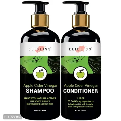 ELIBLISS Apple Cider Vinegar Shampoo + Conditioner 300 ml No Mineral Oil, For Men and Women-thumb0