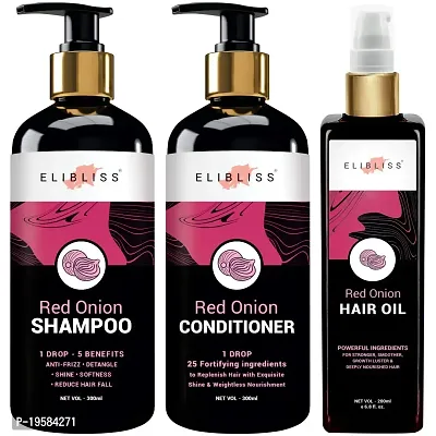 ELIBLISS Red Onion ( Shampoo + Conditioner + Hair Oil ) (300ml+300ml+200ml)-thumb0