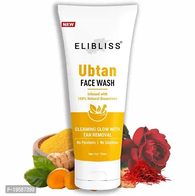 ELIBLISS Ubtan Natural Face Wash for All Skin Type with Turmeric  Saffron for Tan removal and Skin brightening 75 ml