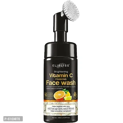 ELIBLISS Brightening Vitamin C Foaming with Built-In Face Brush for deep cleansing - No Parabens, Sulphate, Silicones - 150 ml Face Wash-thumb0