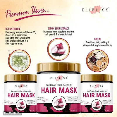 Elibliss Red Onion Black Seed Oil Hair Mask For Hair Growth, Smoothening, Strong and Thick | Nourished and Frizz Free Hair, 200 ml Pack Of 3