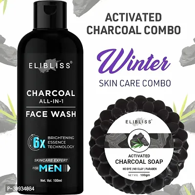 Elibliss Activated Charcoal Anti-Pollution Men Face Wash + Charcoal Soap for Deep Clean