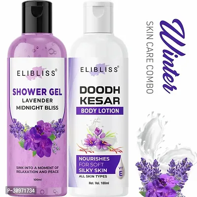 Elibliss Doodh Kesar Body Lotion with Lavender Shower Gel for Natural Fairness-thumb0