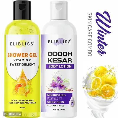 Elibliss Doodh Kesar Body Lotion with Vitamin C Shower Gel for Natural Fairness