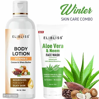 Elibliss Cocoa  Shea Butter Body Lotion with  Neem  Aloe Vera Face Wash for Dirt and Clear Skin-thumb0