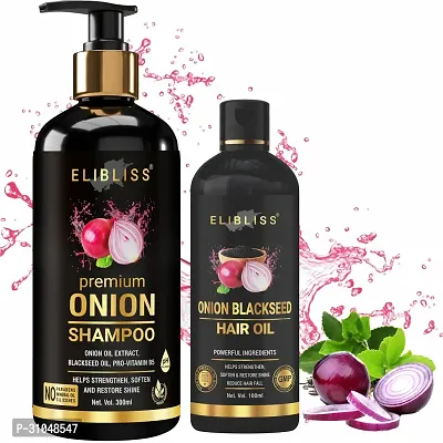 Elibliss Red Onion Black Seed  Shampoo with Onion Black Seed Hair Oil for All Hair Types-thumb0