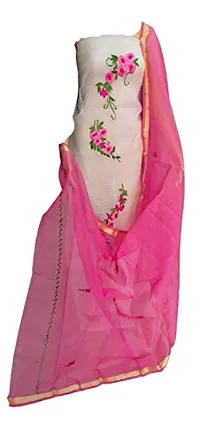 Kota Doria Women's Kota Doria Embroidery Hand Dupta and Kurti Without Bottom (Peach)