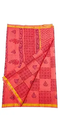 Kota Doria Handmade Saree with Attached Blouse Piece for Womens Saree length with Blouse Piece-6.30 Meter, Color-Rani Color