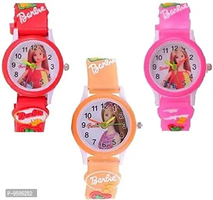 Emartos Red, Orange, and Pink Barbie Analog Watch for Girls-thumb0