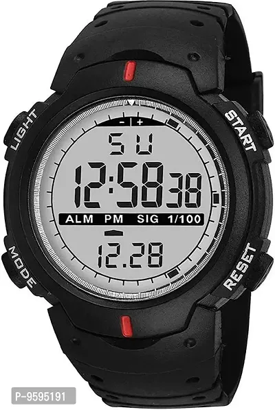 Emartos Digital Watch for Men's  Boy's (Multicolored Silver Dial, Black Colored Strap)