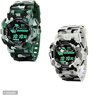 Emartos Digital Men's  Boy's Watch (Black Dial Multi Colored Strap) (Pack of 2)-thumb0