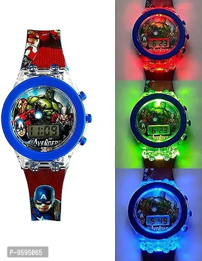 Emartos Digital 7 Color Disco Glowing Light Watch for Kids | Boy's Watch | (Marvels Avengers - Red  Blue Color) | Kids Watch for 2-8 Years Old-thumb4