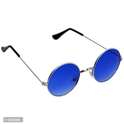 Emartos Gandhi Round Shape Silver-Blue UV Protection Sunglasses/Frame For Men & Women (Blue lens)-thumb0