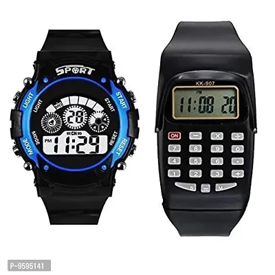 Emartos Digital Seven Light Black dial and Calculator Watch for Kid's and Boy's (Blue,Black)