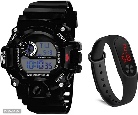 Emartos Digital Boys' and Kids Watch (Black Dial Black Colored Strap) (Pack of 2)